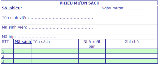 Mẫu phiếu mượn trả sách thư viện